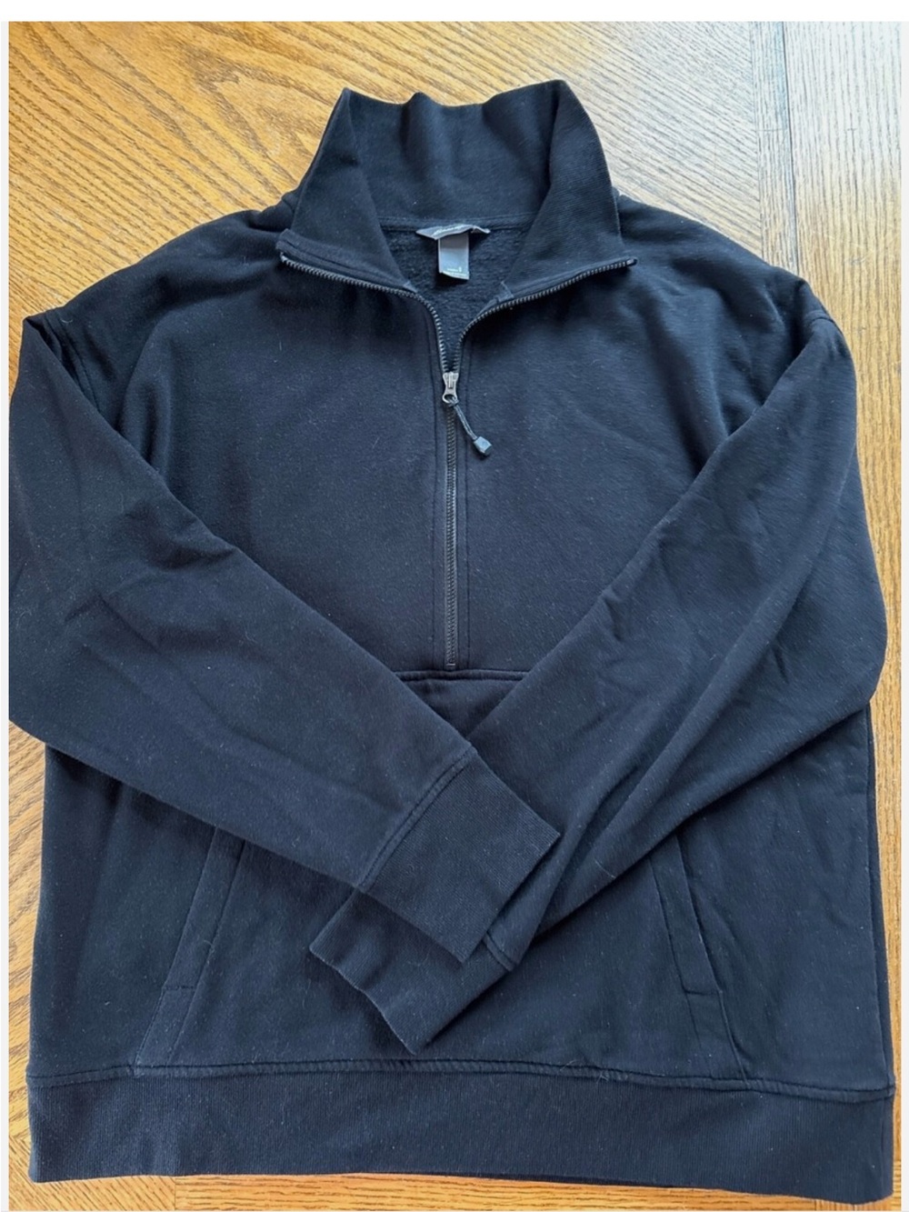 EDDIE BAUER black Cozy Camp Fleece 1/4 Zip Pullover Sweatshirt Small EUC!